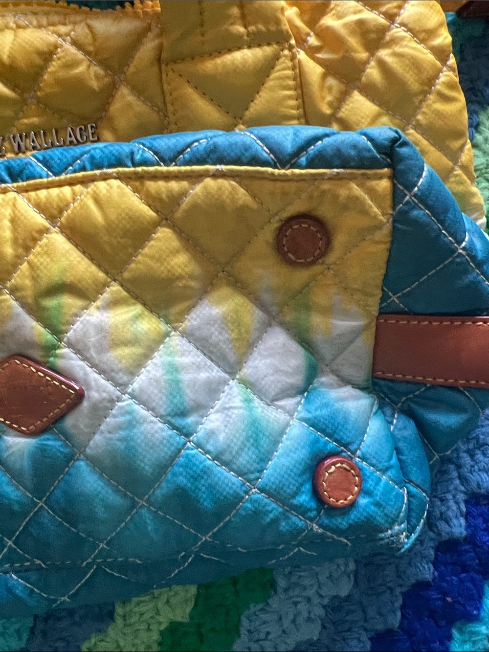 MZ Wallace Yellow Blue Ombre Quilted Crossbody Tote - Picture 3 of 11